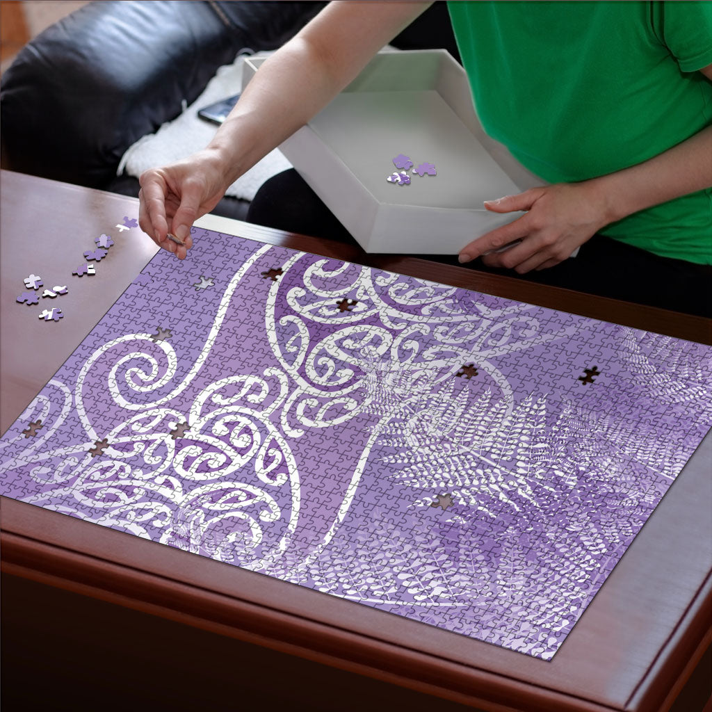Aotearoa Maori Koru Curves Puzzle Silver Ferns - Amethyst LT7 - Polynesian Pride