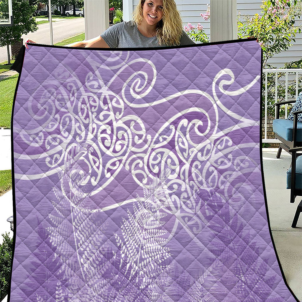 Aotearoa Maori Koru Curves Quilt Silver Ferns - Amethyst LT7 Purple - Polynesian Pride