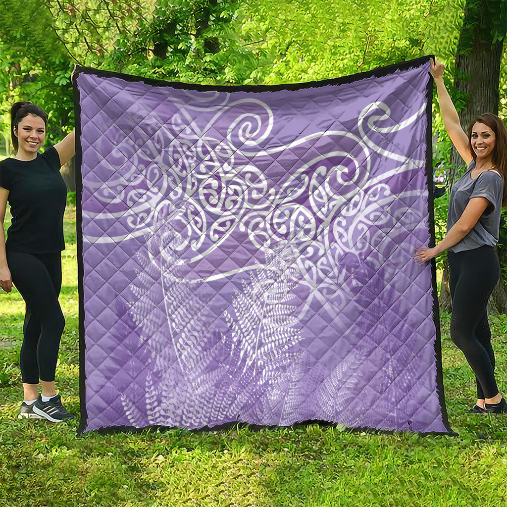 Aotearoa Maori Koru Curves Quilt Silver Ferns - Amethyst LT7 - Polynesian Pride