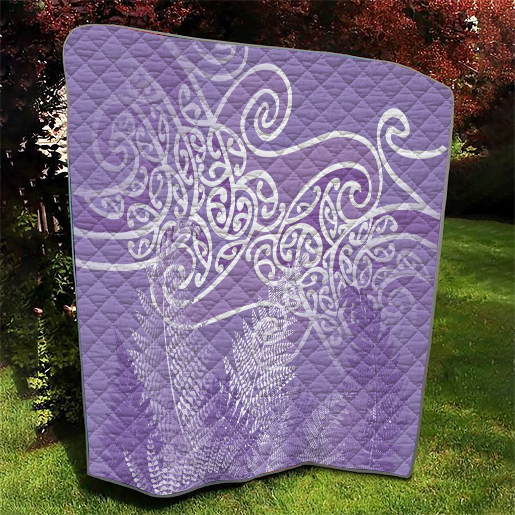Aotearoa Maori Koru Curves Quilt Silver Ferns - Amethyst LT7 - Polynesian Pride