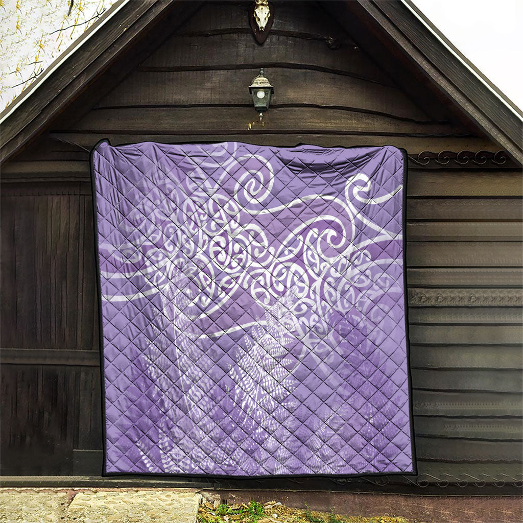 Aotearoa Maori Koru Curves Quilt Silver Ferns - Amethyst LT7 - Polynesian Pride