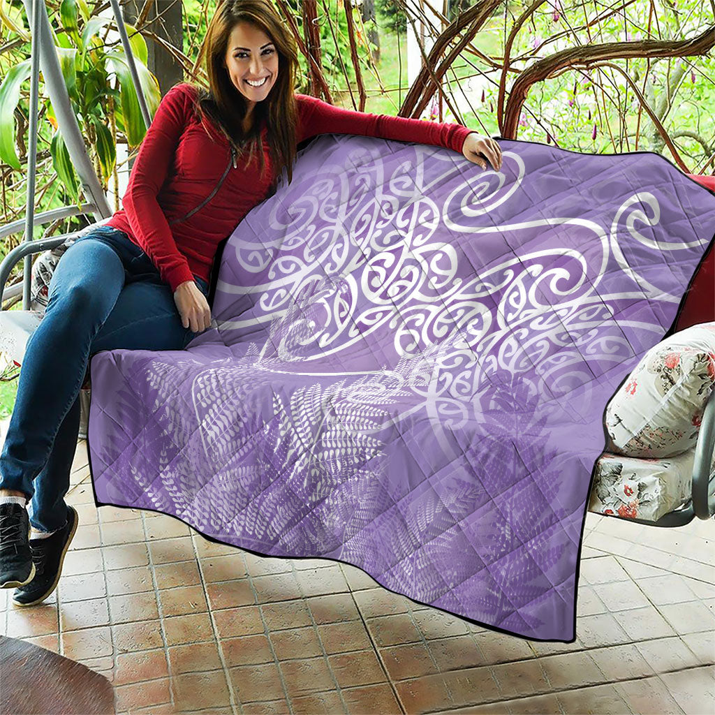 Aotearoa Maori Koru Curves Quilt Silver Ferns - Amethyst LT7 - Polynesian Pride
