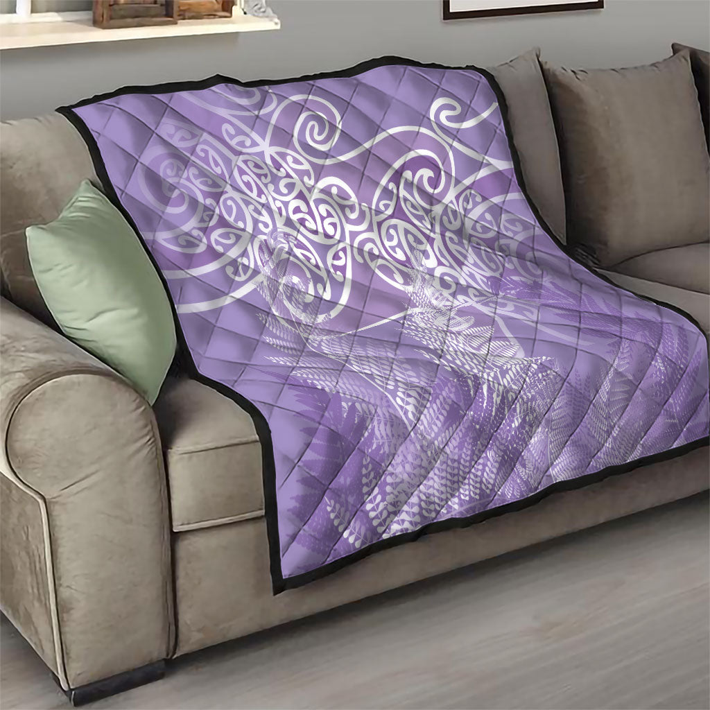Aotearoa Maori Koru Curves Quilt Silver Ferns - Amethyst LT7 - Polynesian Pride