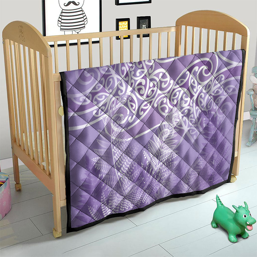Aotearoa Maori Koru Curves Quilt Silver Ferns - Amethyst LT7 - Polynesian Pride