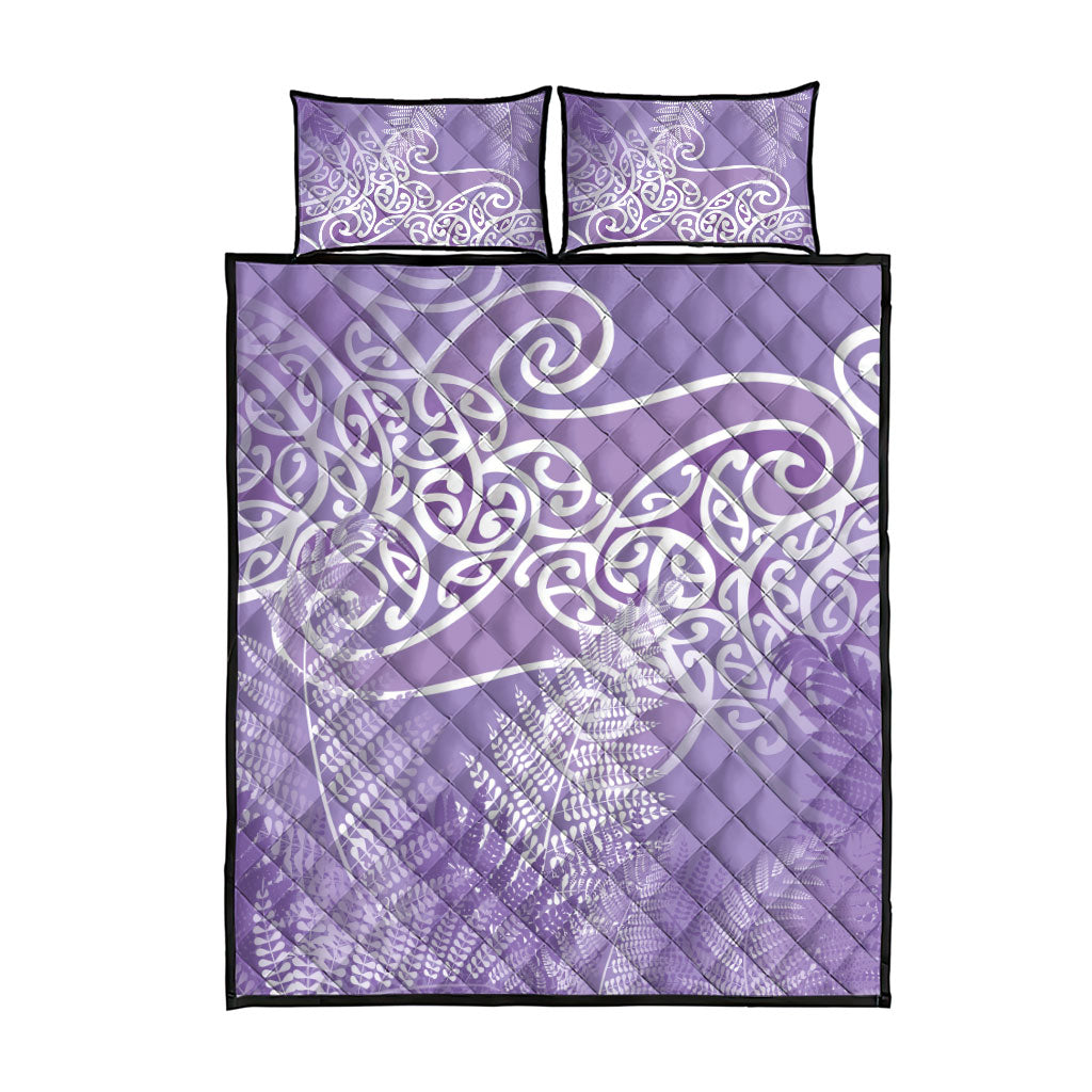 Aotearoa Maori Koru Curves Quilt Bed Set Silver Ferns - Amethyst LT7 - Polynesian Pride