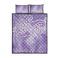 Aotearoa Maori Koru Curves Quilt Bed Set Silver Ferns - Amethyst LT7 - Polynesian Pride
