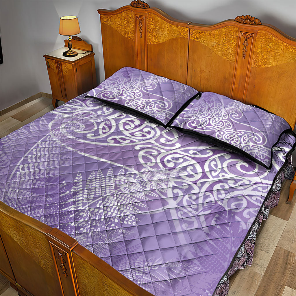 Aotearoa Maori Koru Curves Quilt Bed Set Silver Ferns - Amethyst LT7 - Polynesian Pride