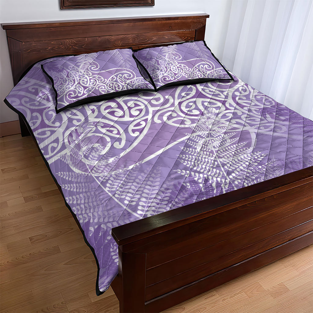 Aotearoa Maori Koru Curves Quilt Bed Set Silver Ferns - Amethyst LT7 - Polynesian Pride