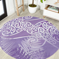 Aotearoa Maori Koru Curves Round Carpet Silver Ferns - Amethyst LT7 Purple - Polynesian Pride
