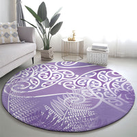 Aotearoa Maori Koru Curves Round Carpet Silver Ferns - Amethyst LT7 - Polynesian Pride