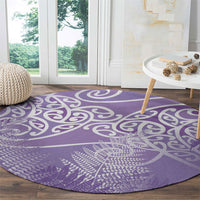 Aotearoa Maori Koru Curves Round Carpet Silver Ferns - Amethyst LT7 - Polynesian Pride