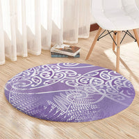 Aotearoa Maori Koru Curves Round Carpet Silver Ferns - Amethyst LT7 - Polynesian Pride