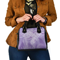 Aotearoa Maori Koru Curves Shoulder Handbag Silver Ferns - Amethyst LT7 - Polynesian Pride