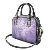 Aotearoa Maori Koru Curves Shoulder Handbag Silver Ferns - Amethyst LT7 - Polynesian Pride