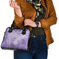 Aotearoa Maori Koru Curves Shoulder Handbag Silver Ferns - Amethyst LT7 - Polynesian Pride