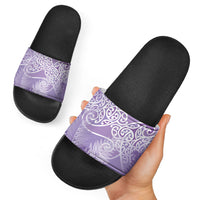 Aotearoa Maori Koru Curves Slide Sandals Silver Ferns - Amethyst LT7 - Polynesian Pride