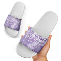 Aotearoa Maori Koru Curves Slide Sandals Silver Ferns - Amethyst LT7 - Polynesian Pride