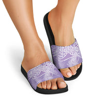 Aotearoa Maori Koru Curves Slide Sandals Silver Ferns - Amethyst LT7 - Polynesian Pride