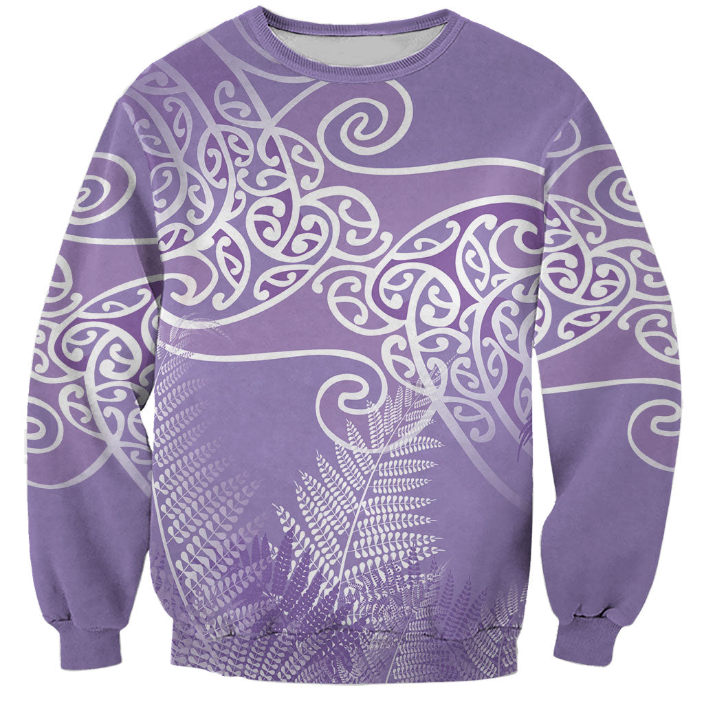 Aotearoa Maori Koru Curves Sweatshirt Silver Ferns - Amethyst LT7 Unisex Purple - Polynesian Pride