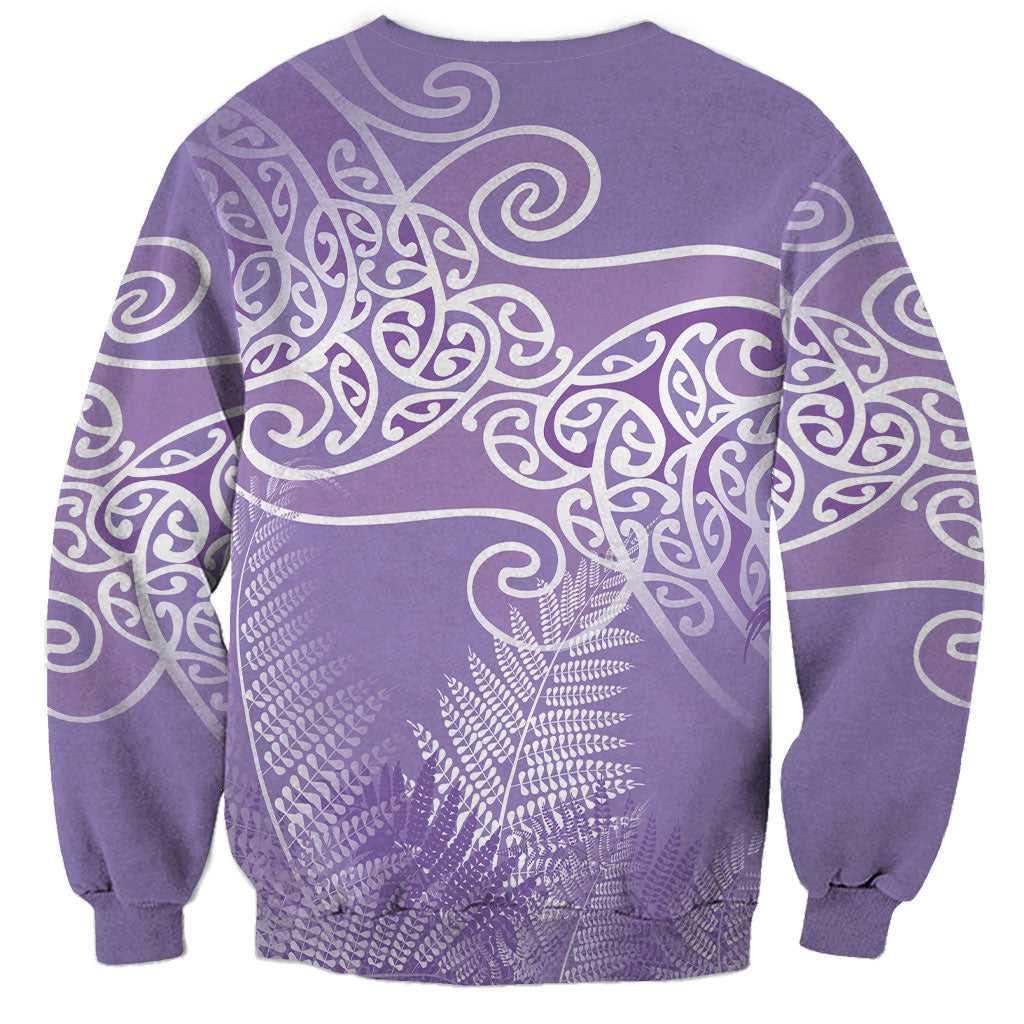 Aotearoa Maori Koru Curves Sweatshirt Silver Ferns - Amethyst LT7 - Polynesian Pride