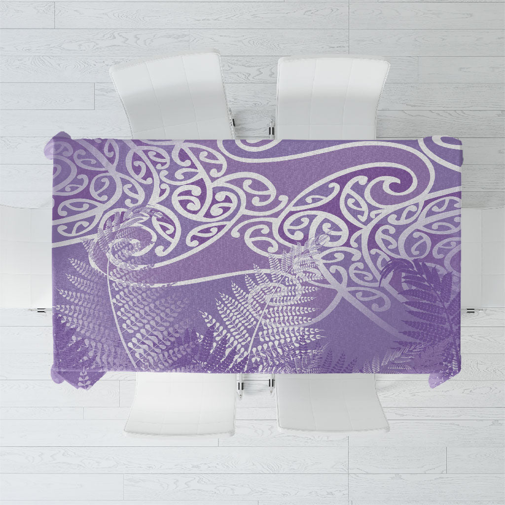 Aotearoa Maori Koru Curves Tablecloth Silver Ferns - Amethyst LT7 Purple - Polynesian Pride