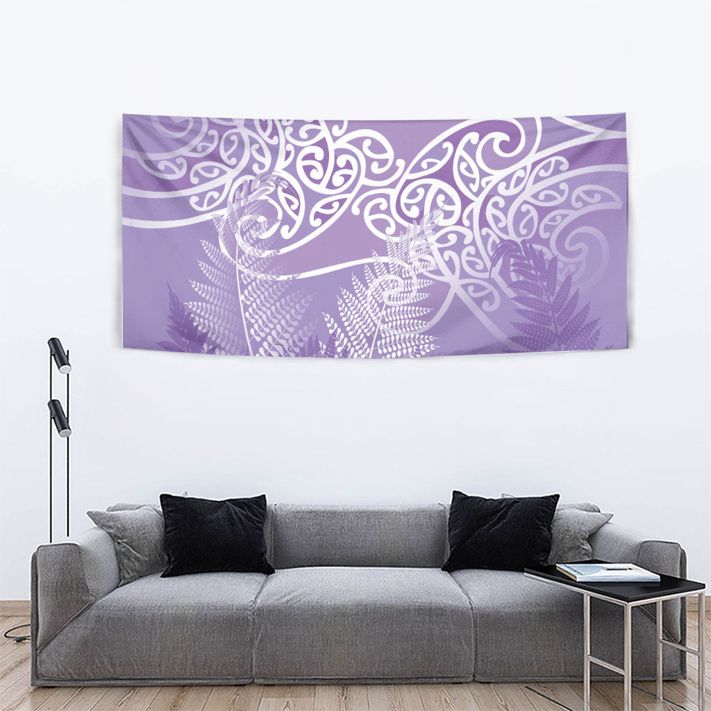 Aotearoa Maori Koru Curves Tapestry Silver Ferns - Amethyst LT7 - Polynesian Pride