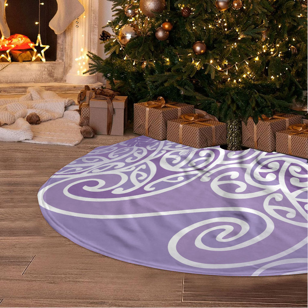Aotearoa Maori Koru Curves Tree Skirt Silver Ferns - Amethyst