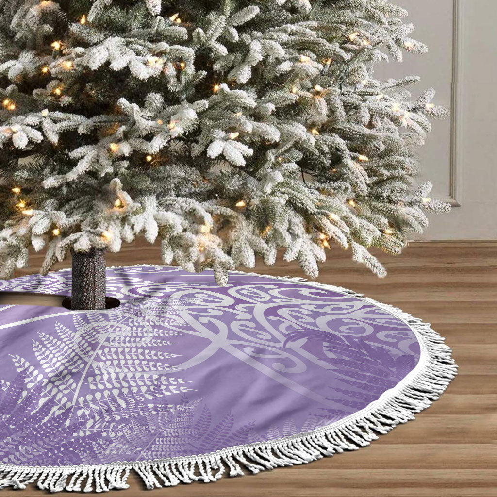 Aotearoa Maori Koru Curves Tree Skirt Silver Ferns - Amethyst