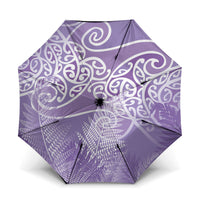 Aotearoa Maori Koru Curves Umbrella Silver Ferns - Amethyst LT7 One Size Folded 11.42 inch Opened Diameter 37.4 inch Purple - Polynesian Pride