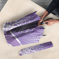Aotearoa Maori Koru Curves Umbrella Silver Ferns - Amethyst LT7 - Polynesian Pride