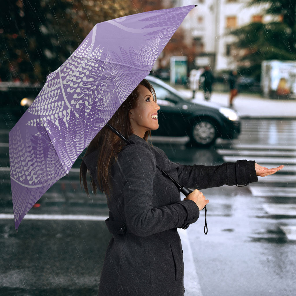 Aotearoa Maori Koru Curves Umbrella Silver Ferns - Amethyst LT7 - Polynesian Pride