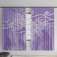 Aotearoa Maori Koru Curves Window Curtain Silver Ferns - Amethyst LT7 With Hooks Purple - Polynesian Pride