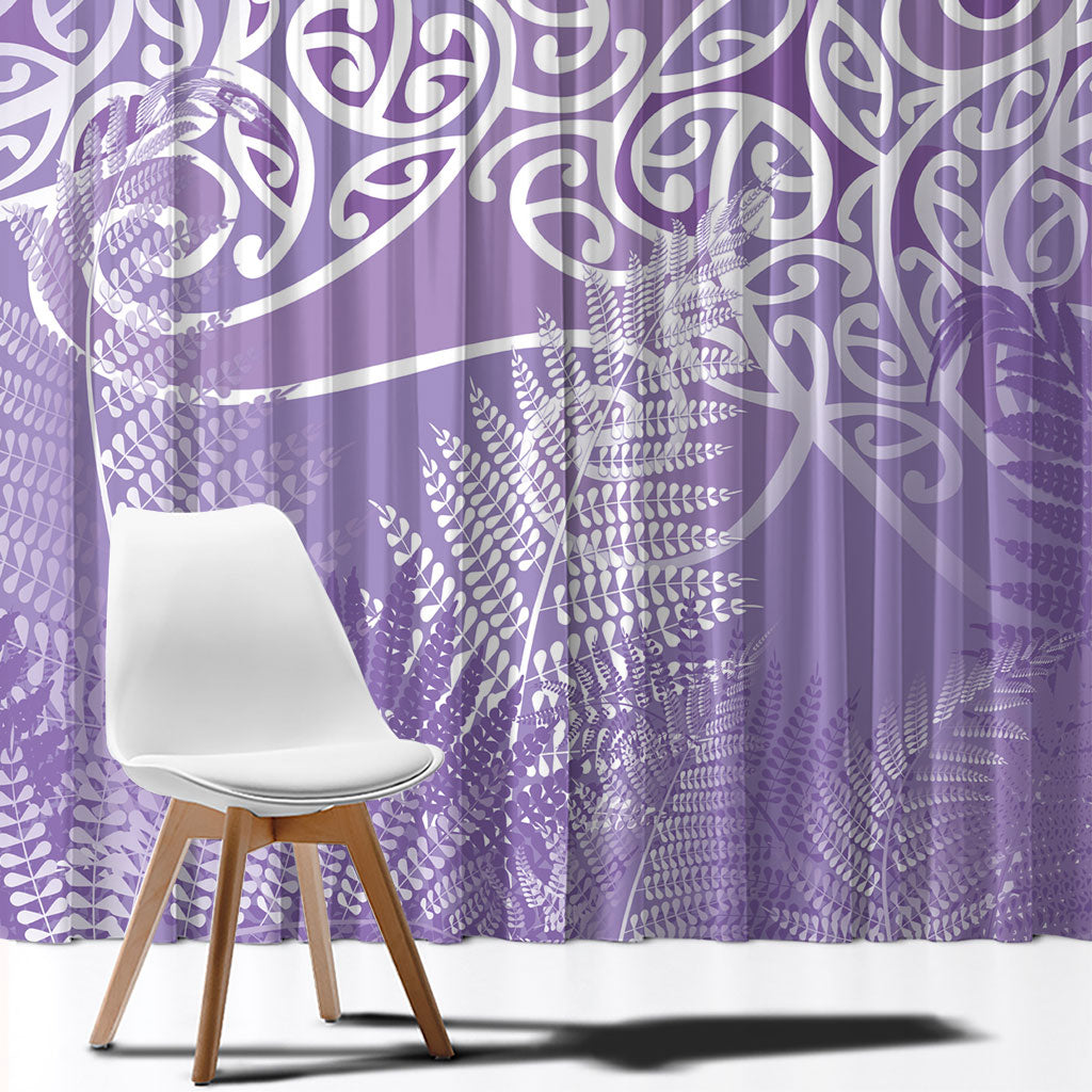 Aotearoa Maori Koru Curves Window Curtain Silver Ferns - Amethyst LT7 - Polynesian Pride