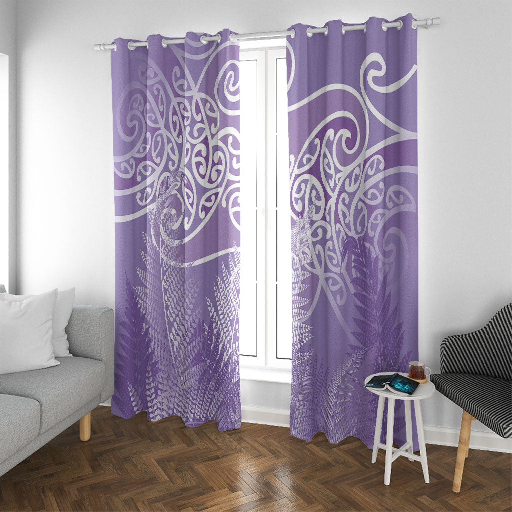 Aotearoa Maori Koru Curves Window Curtain Silver Ferns - Amethyst LT7 With Grommets Purple - Polynesian Pride