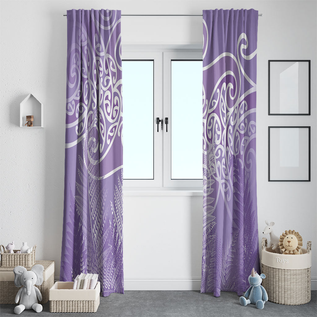 Aotearoa Maori Koru Curves Window Curtain Silver Ferns - Amethyst LT7 - Polynesian Pride