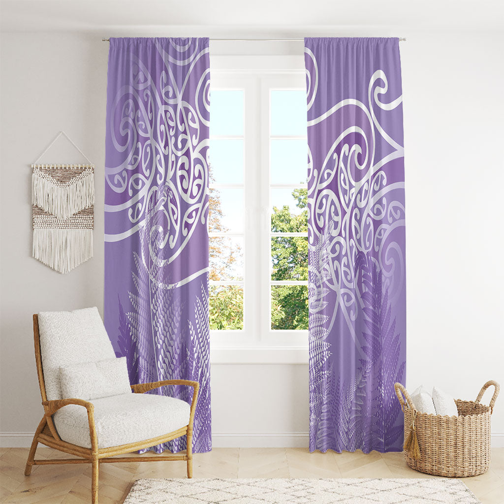 Aotearoa Maori Koru Curves Window Curtain Silver Ferns - Amethyst LT7 - Polynesian Pride