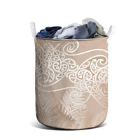 Aotearoa Maori Koru Curves Laundry Basket Silver Ferns - Mocha LT7 - Polynesian Pride