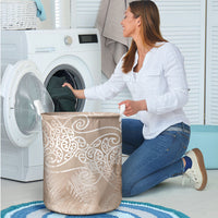 Aotearoa Maori Koru Curves Laundry Basket Silver Ferns - Mocha LT7 - Polynesian Pride