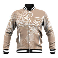 Aotearoa Maori Koru Curves Baseball Jacket Silver Ferns - Mocha LT7 Unisex Beige - Polynesian Pride
