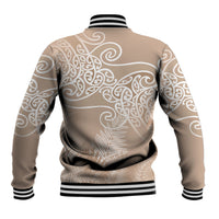 Aotearoa Maori Koru Curves Baseball Jacket Silver Ferns - Mocha LT7 - Polynesian Pride