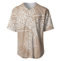 Aotearoa Maori Koru Curves Baseball Jersey Silver Ferns - Mocha LT7 Beige - Polynesian Pride