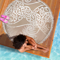 Aotearoa Maori Koru Curves Beach Blanket Silver Ferns - Mocha LT7 - Polynesian Pride