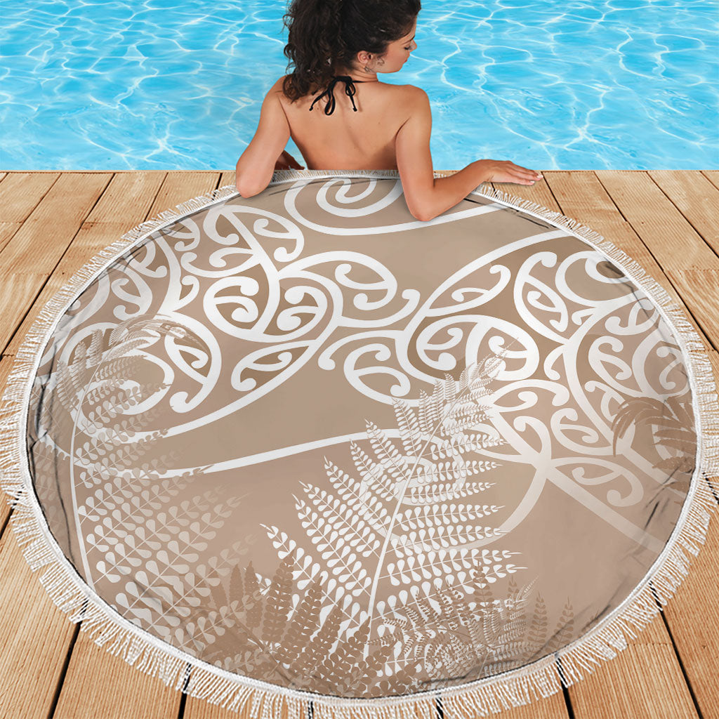 Aotearoa Maori Koru Curves Beach Blanket Silver Ferns - Mocha LT7 - Polynesian Pride
