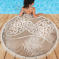 Aotearoa Maori Koru Curves Beach Blanket Silver Ferns - Mocha LT7 - Polynesian Pride