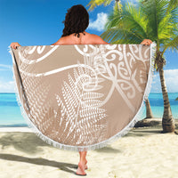 Aotearoa Maori Koru Curves Beach Blanket Silver Ferns - Mocha LT7 - Polynesian Pride