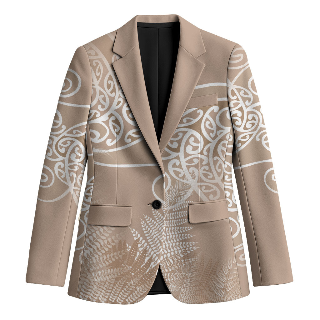 Aotearoa Maori Koru Curves Blazer Silver Ferns - Mocha LT7 Unisex Beige - Polynesian Pride