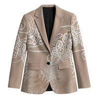 Aotearoa Maori Koru Curves Blazer Silver Ferns - Mocha LT7 Unisex Beige - Polynesian Pride