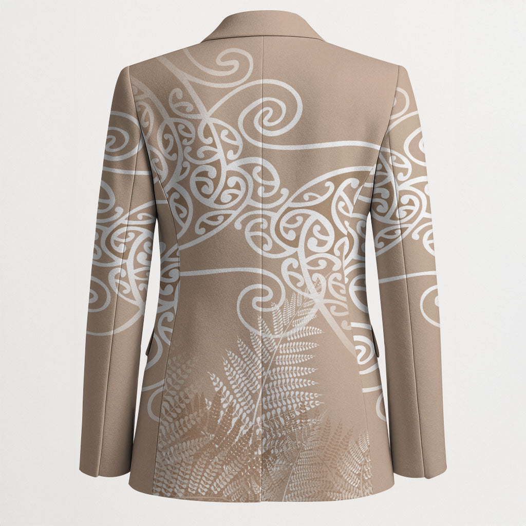Aotearoa Maori Koru Curves Blazer Silver Ferns - Mocha LT7 - Polynesian Pride