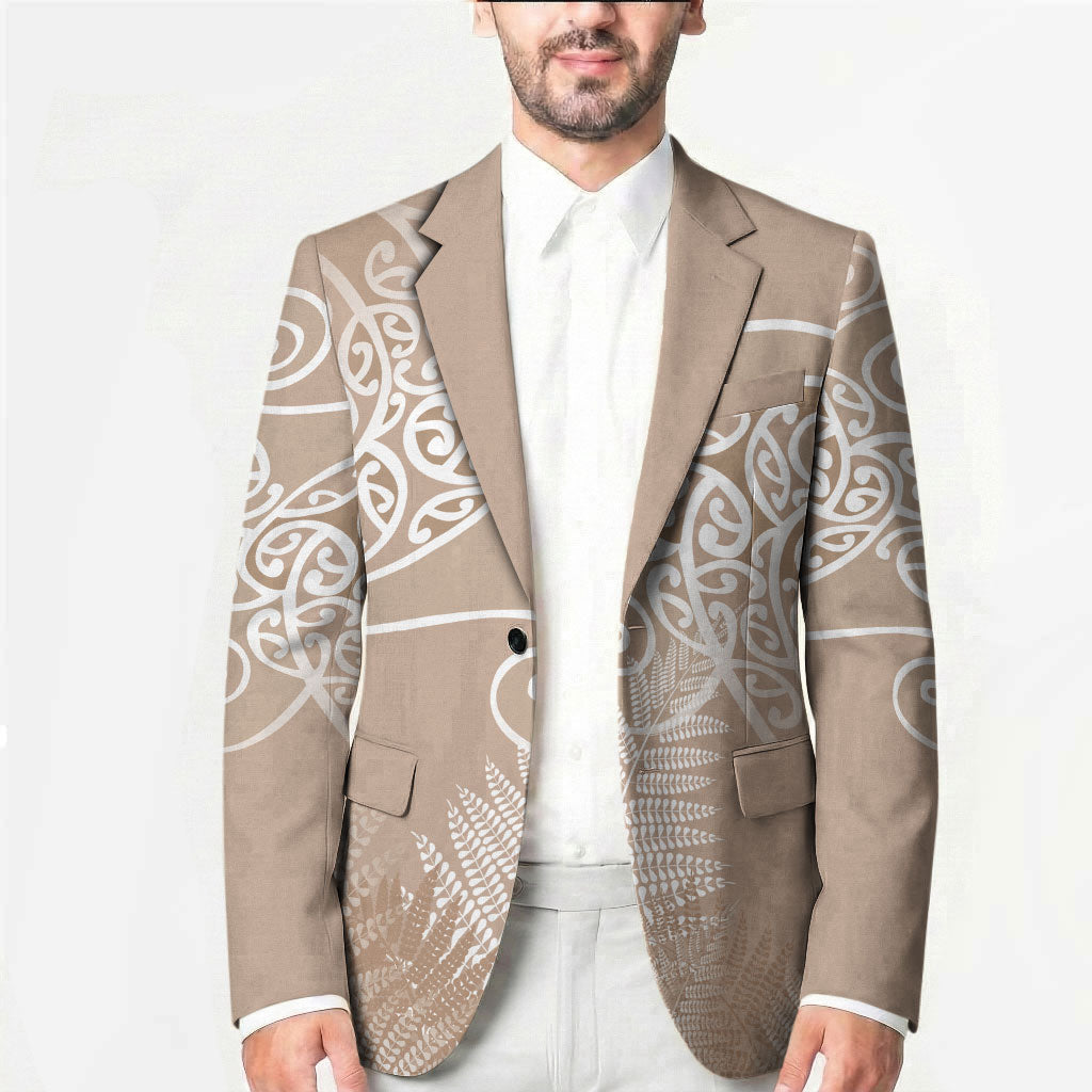 Aotearoa Maori Koru Curves Blazer Silver Ferns - Mocha LT7 - Polynesian Pride