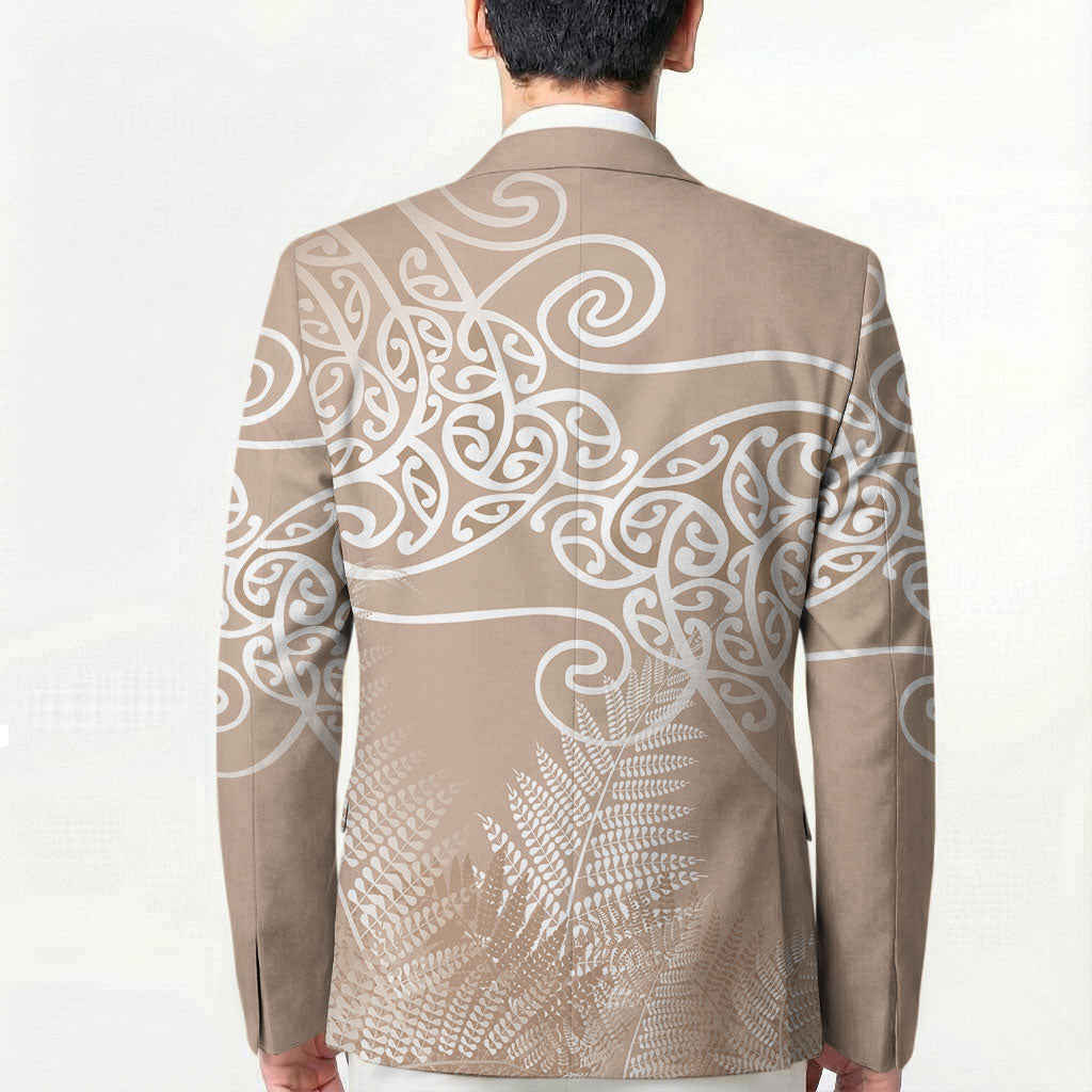 Aotearoa Maori Koru Curves Blazer Silver Ferns - Mocha LT7 - Polynesian Pride
